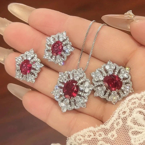 Schmuckset blume rubin - schmuckset,