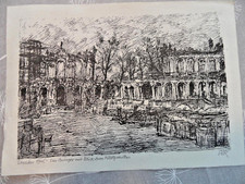 Holzschnitt Wilhelm Rudolph  1945 Der Zwinger m. Blick zum Wallpavillon  sign WR