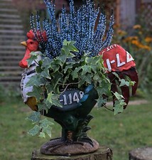 2St Gartenfigur Tier Hahn Huhn Pflanzenkübel Blumentopf Gartendeko Lebensgoß