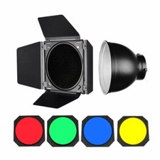Godox Bowens Reflektor + BD-04 Barndoor mit Grid & Farbfilter für Studioblitz