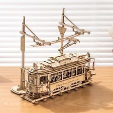 ROBOTIME Classic City Tram 3D Holzpuzzle Mechanisches Modellbausatz Spielzeug