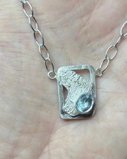 Collier mit Aquamarin Silber 925 handmade flambierte Oberfläche