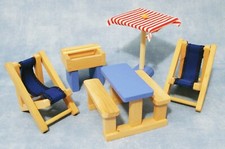 5 Stück blau Holz Terrasse Hof Set Miniatur Alter 3 Jahre plus Puppenhaus
