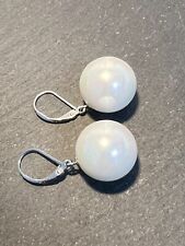 XXL 925 Silber Ohrringe Ohrhänger & Muschelkernperle weiß 16 mm Gesamtl. 35 mm
