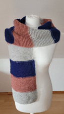 Selbstgestrickter Schal Neu Dunkelblau Grau Altrosa Gestreift Selfmade Hand #9#