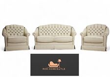 Chesterfield Sofa 2x Sessel Leder  Vintage 70er Englisch Wohnzimmer Retro Couch