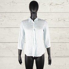 120% LINO Damen Blau Langarm Freizeit Hemd 3 4 Arm 100% Leinen I 42 UK 1