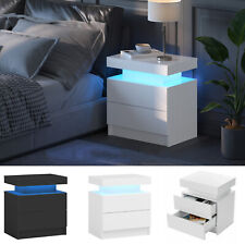 Nachttisch LED Licht Beistelltisch mit 2 Schubladen Hochglanz Nachtschrank Tisch