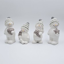 Gilde Keramik Schneemann "Frosty" Weiß Grau Mütze Stern Herz Baum Weihnachten