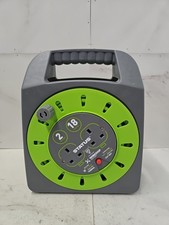STATUS 2 Socket Cable Reel - 18m Green Extension Lead, 13A with Thermal Cut Out,