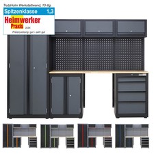 Werkzeugwand Werkstattwand Werkstattschrank Set 13-tlg. 260 cm Stahl Holzplatte