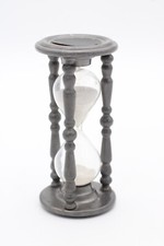 Sanduhr aus Zinn & Glas Eieruhr Laufzeit ca. 5 Min. Vintage alt H 13,5 cm