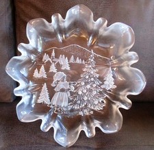 Weihnachtsteller Glas     Winter  Weiß  Gebäckteller  rund  Durchm. ca 33 vm.