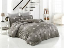5tlg. Bettwäsche Bettgarnitur Baumwolle 200x200 200x220 220x240 cm Stern Grau