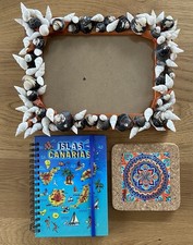 Kanarische Inseln Notizblock+Kork/Keramik Untersetzer+Bilderrahmen mit Muscheln