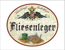 KuK Nostalgie Holzschild - Landesbefugter Fliesenleger - Werkzeug TH