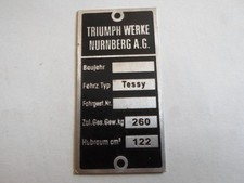 Typenschild Schild TWN Triumph Tessy  ID-plate targhetta S21