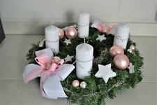 excl. Adventskranz weiß rosa 45 cm künstlich Weihnachten Adventsgesteck Deko