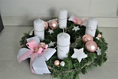 Excl adventskranz weiß - adventskranz, rosa