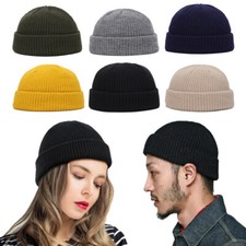 Herren Mini Kurz Fischer Beanie Mütze Winter Warm Strick Gerippt Docker Totenkopf Mütze
