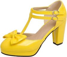 Gr40 Damen  Blockabsatz High Heels Pumps Plateau Lack Mary Jane Damen Schuhe