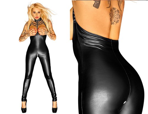 Noir handmade wetlook catsuit - noir,