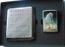 Original ZIPPO Feuerzeug White Horse mit Zigarettenetui in Geschenkverpackung