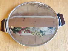 WMF Cromargan Tortenplatte mit  Holzgriffen braun 30 cm Vintage ca. 1970er Jahre