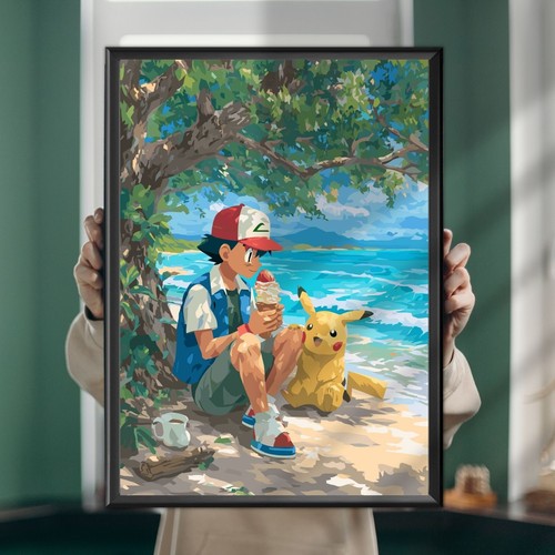 Ash and pikachu eating - and,