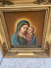 Neo Gotik Öl Gemälde Heiligenbild Jesus Kind Jesulein Maria Madonna Sakral Antik