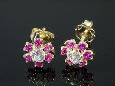 333 Gold Ohrstecker  8 Karat Gelbgold Blume Zirkonia rubin  1 Paar
