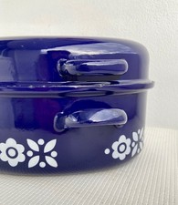 Gänsebräter Bräter Bratpfanne mit Deckel, Emaille, Blau,  L= 41 cm