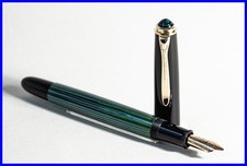 PELIKAN 400NN Kolben Füller in Grün gestreift & Schwarz mit OM 14K Gold Feder