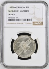 VALORIS BRD 5 DM 1952 D GERMANISCHES MUSEUM NGC MS 63