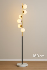 Moderne LED Stehlampe 160 cm – Gold & Schwarz Kugel Design mit Marmorfuß dimmbar