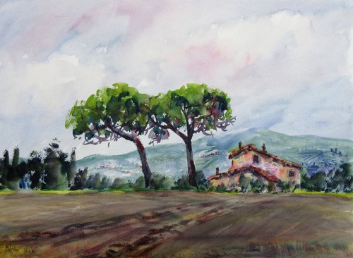 Landschaftsaquarell haus - , "haus
