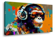 Bilder auf Leinwand Affe mit Kopfhörer 80 x 60cm 4042