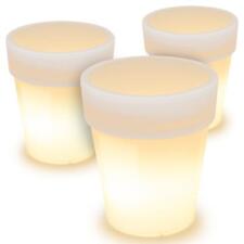 3er Set Solar Blumentopf weiß 3 LED Warmweiß 19x17 cm Pflanzkübel Blumenkübel