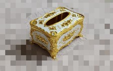 • Taschentuch Box • Aufbewahrung • Weiß/Gold • Haushalt • Deko • Unbenutzt •