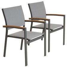 2er Set Gartenstuhl Stapelstuhl Terrasse anthrazit Alu Teslin mit Armlehnen
