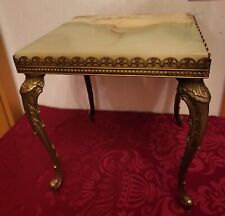 Messing Beistellhocker mit Marmorplatte Antik H ca. 33cm u. 30 x 30 cm Fläche