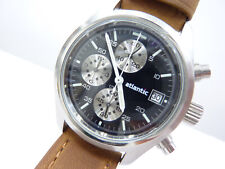 Vintage ATLANTIC Chronograph Oberklasse Herrenuhr Quartz Lederband 37mm Datum