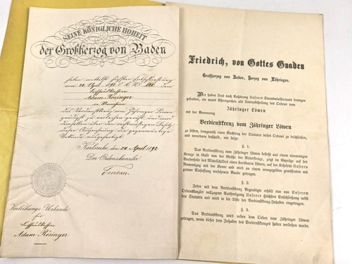 Baden verleihungsurkunde zum - verleihungsurkunde,