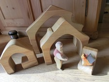 OSTHEIMER SEYFERT FORM Massiv Haus Stall Krippe Figuren Großvater Katze