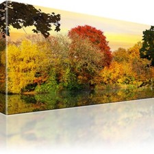 Wald See Herbst Bild auf Leinwand Fotodruck Einteilige Wandbilder