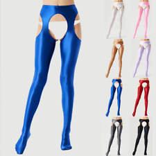 Damen Satinglanz Wetlook Strumpfhose Sexy Schritt offen Glanzstrumpfhose Dessous