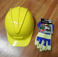 Kinder Arbeits- Helm und Handschuhe 6-8 Jahre Spielzeug Motorsäge Freischneider 