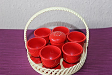 60er 70er Jahre EMSA Eierbecher im Körbchen Vintage 8 teilig