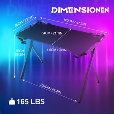 120/140/160cm Computertisch LED Gamertisch Schreibtisch Ergonomischer Bürotisch