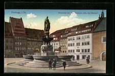 Freiberg i. Sa., Obermarkt mit dem Denkmal Otto des Reichen, Ansichtskarte 1915 